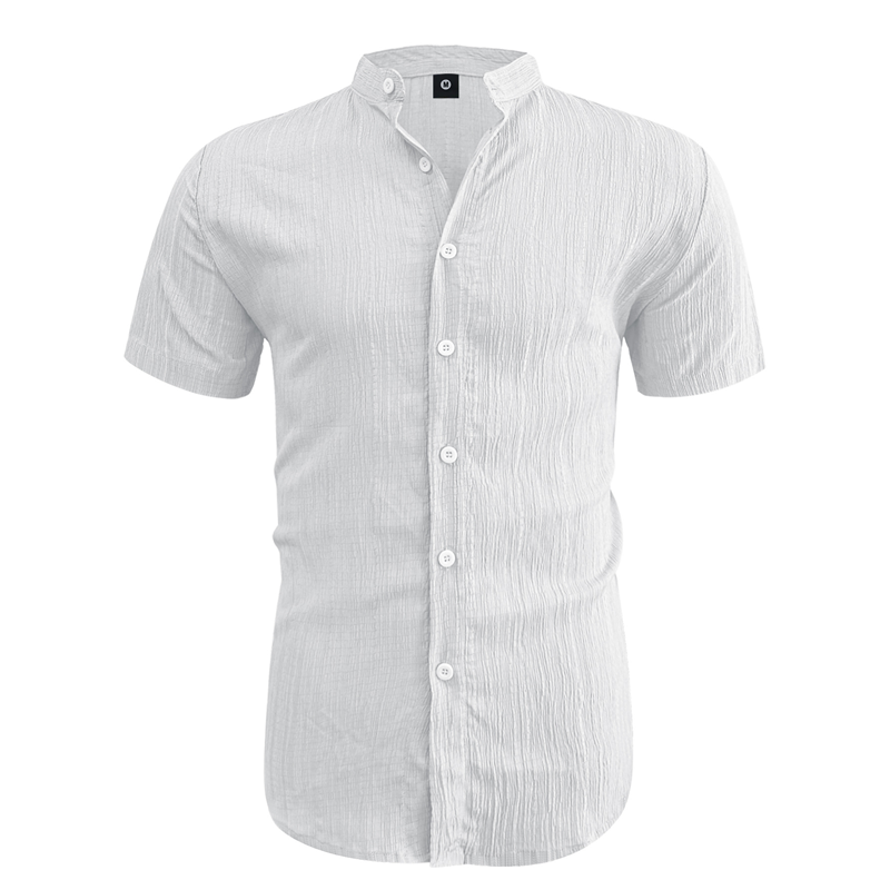 👔 PROMO LIMITÉE 50% DE RÉDUCTION ! ✨ Chemise d'Été pour Homme – Col Montant, Tissu Texturé, Coupe Décontractée ☀️