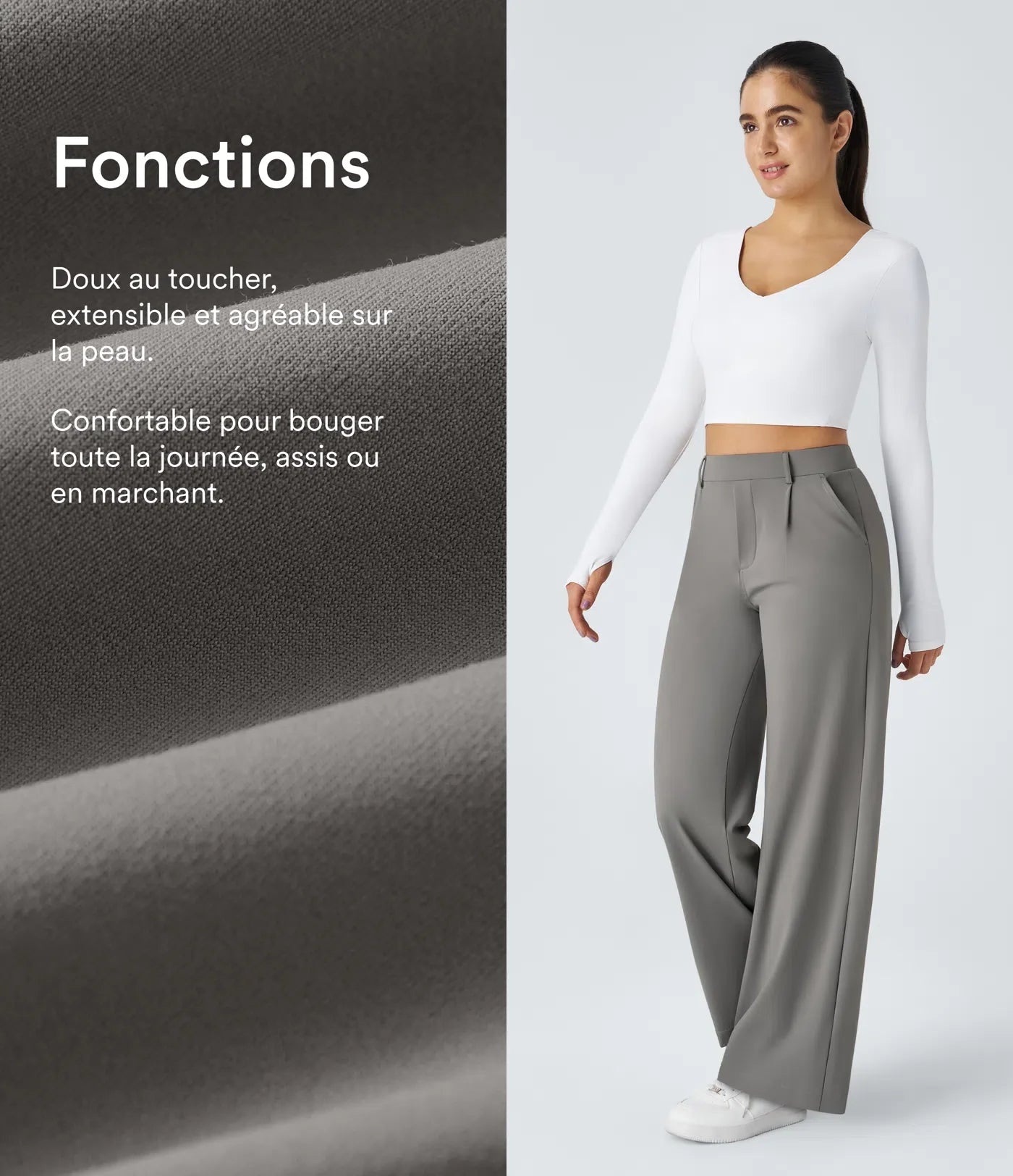 Pantalon tailleur ALERA Flex™ DayStretch à taille haute, coupe droite, avec poches pratiques.