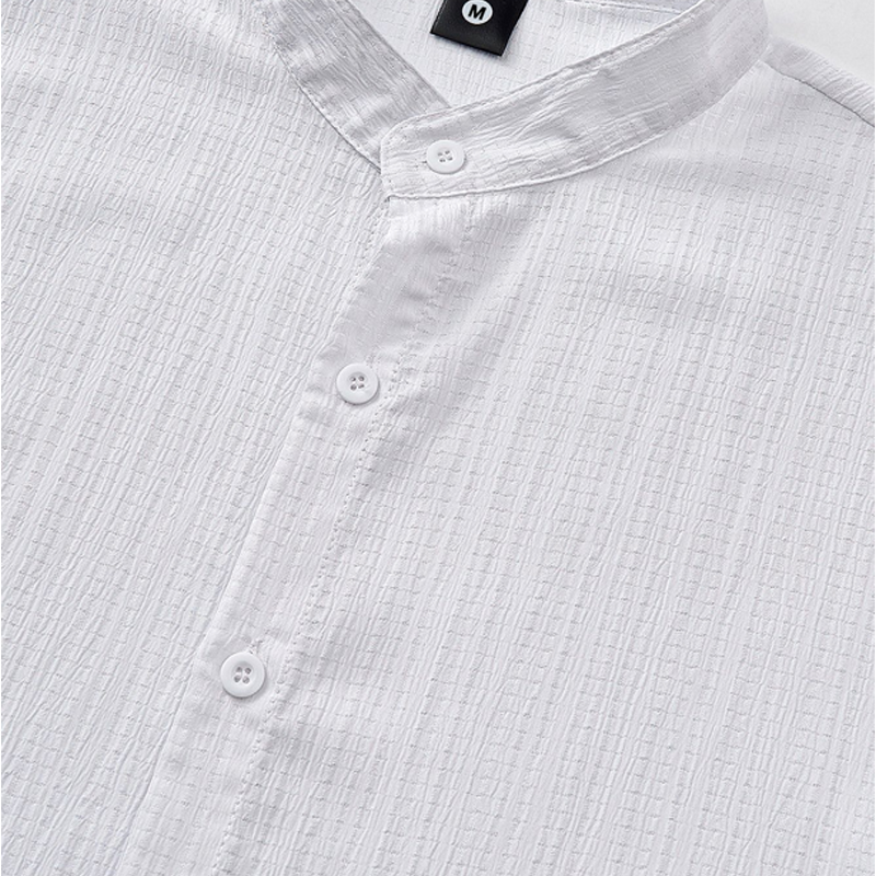 👔 PROMO LIMITÉE 50% DE RÉDUCTION ! ✨ Chemise d'Été pour Homme – Col Montant, Tissu Texturé, Coupe Décontractée ☀️
