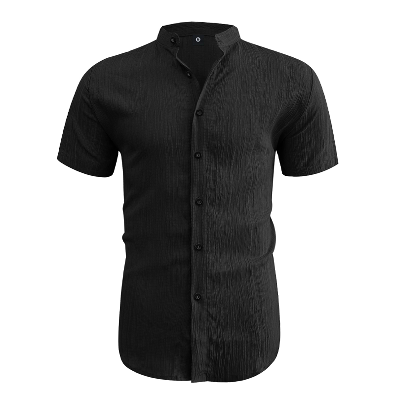 👔 PROMO LIMITÉE 50% DE RÉDUCTION ! ✨ Chemise d'Été pour Homme – Col Montant, Tissu Texturé, Coupe Décontractée ☀️