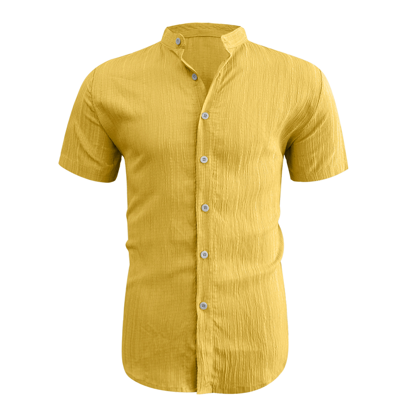 👔 PROMO LIMITÉE 50% DE RÉDUCTION ! ✨ Chemise d'Été pour Homme – Col Montant, Tissu Texturé, Coupe Décontractée ☀️