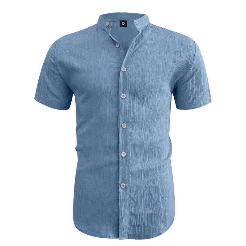 👔 PROMO LIMITÉE 50% DE RÉDUCTION ! ✨ Chemise d'Été pour Homme – Col Montant, Tissu Texturé, Coupe Décontractée ☀️