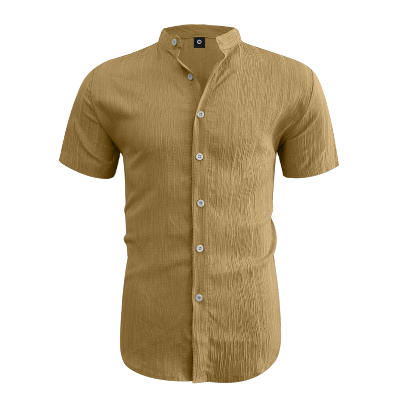 👔 PROMO LIMITÉE 50% DE RÉDUCTION ! ✨ Chemise d'Été pour Homme – Col Montant, Tissu Texturé, Coupe Décontractée ☀️