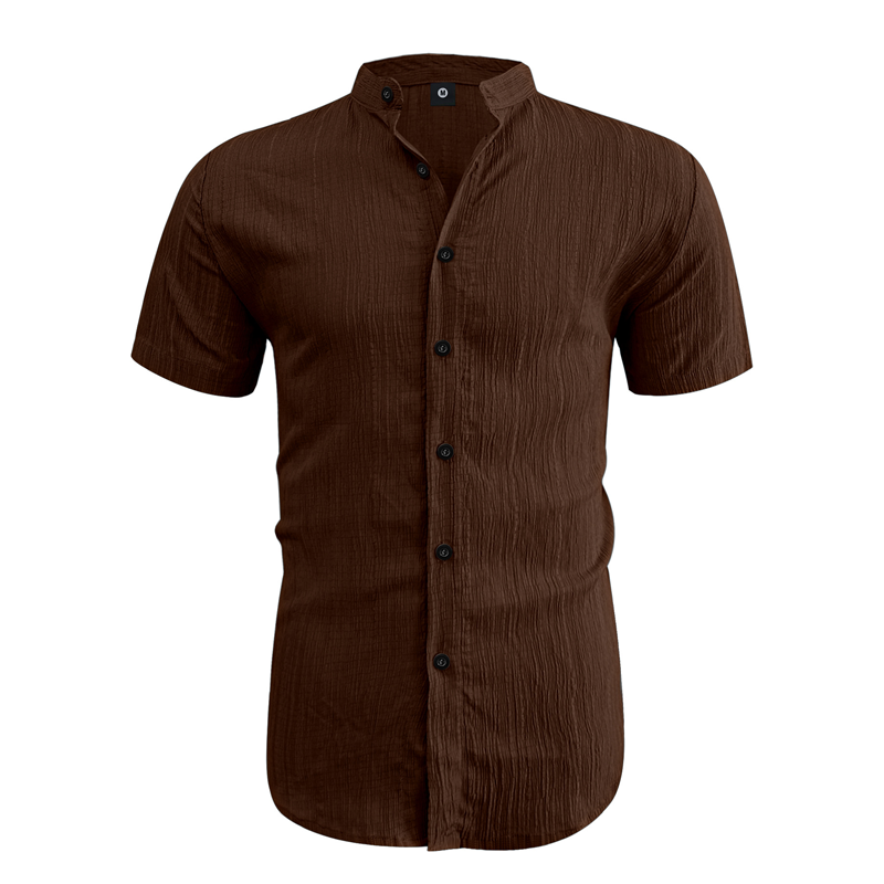 👔 PROMO LIMITÉE 50% DE RÉDUCTION ! ✨ Chemise d'Été pour Homme – Col Montant, Tissu Texturé, Coupe Décontractée ☀️